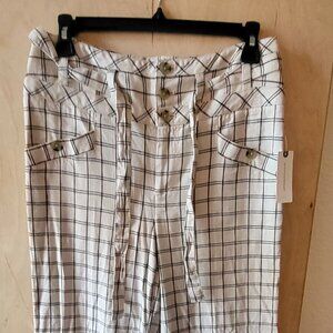 Anthropologie wide leg trousers - size 2, black and off white plaid